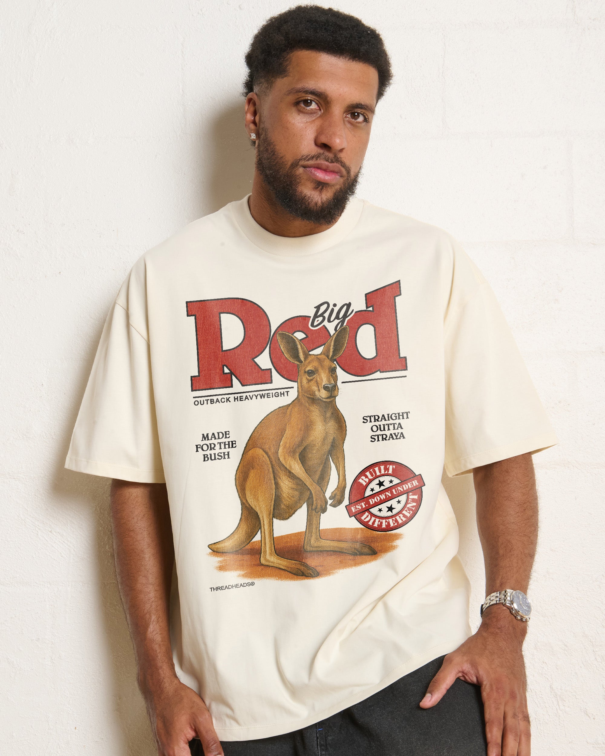 Big Red Outback Heavyweight Oversized Tee - 90s Boxy Fit Unisex T-Shirt 275gsm Combed Cotton