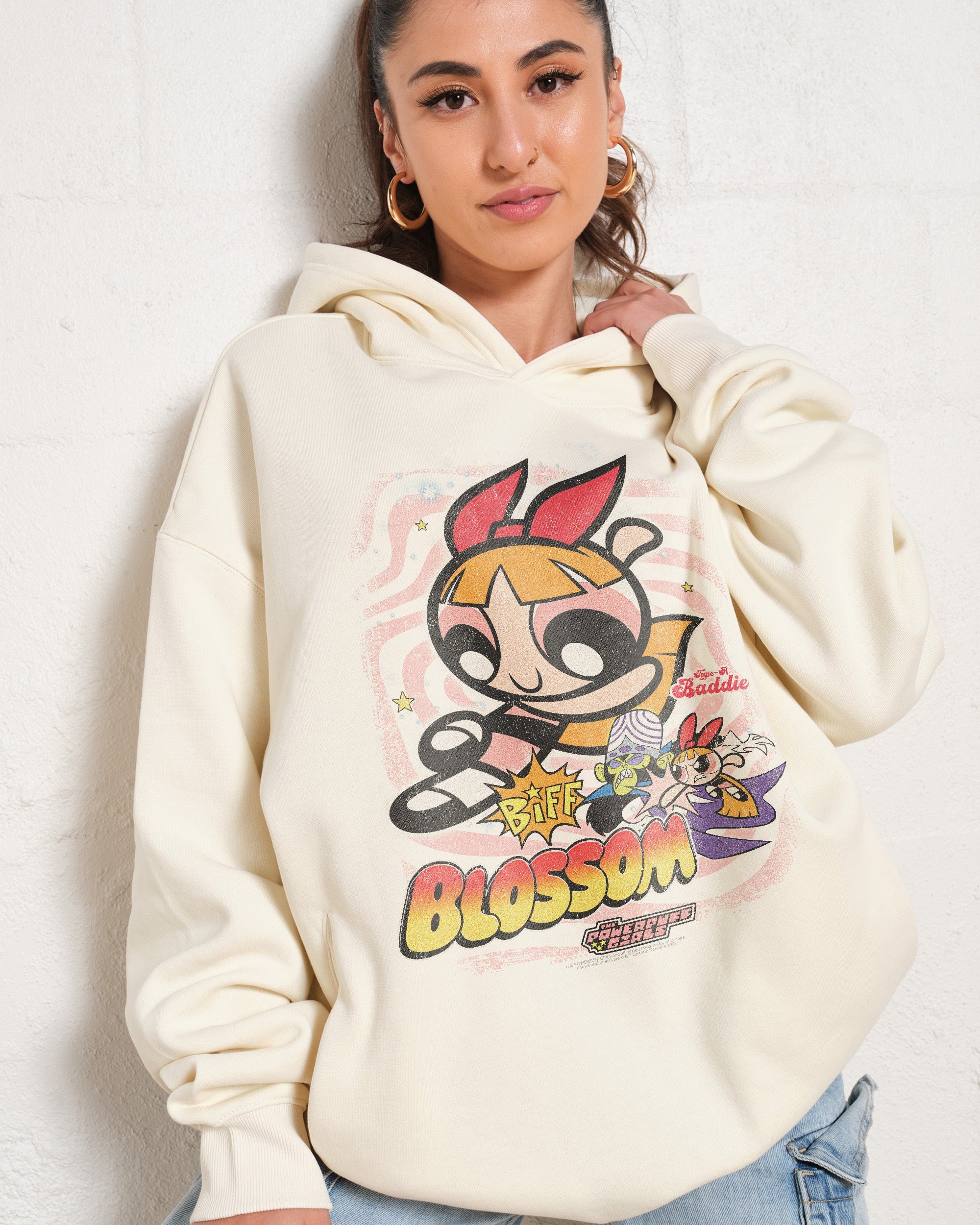 Blossom Powerpuff Girls Unisex Graphic Hoodie 90s Boxy Fit 340gsm Cotton Poly Blend