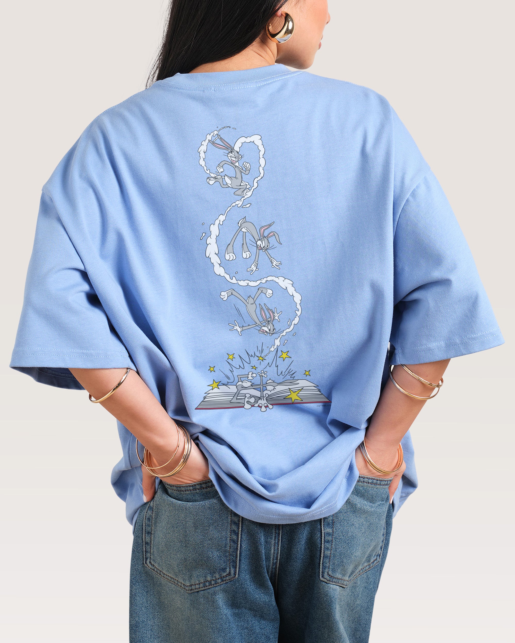 Bugs Bunny Book Crash Oversized T-Shirt Looney Tunes Graphic Tee Unisex 100% Cotton