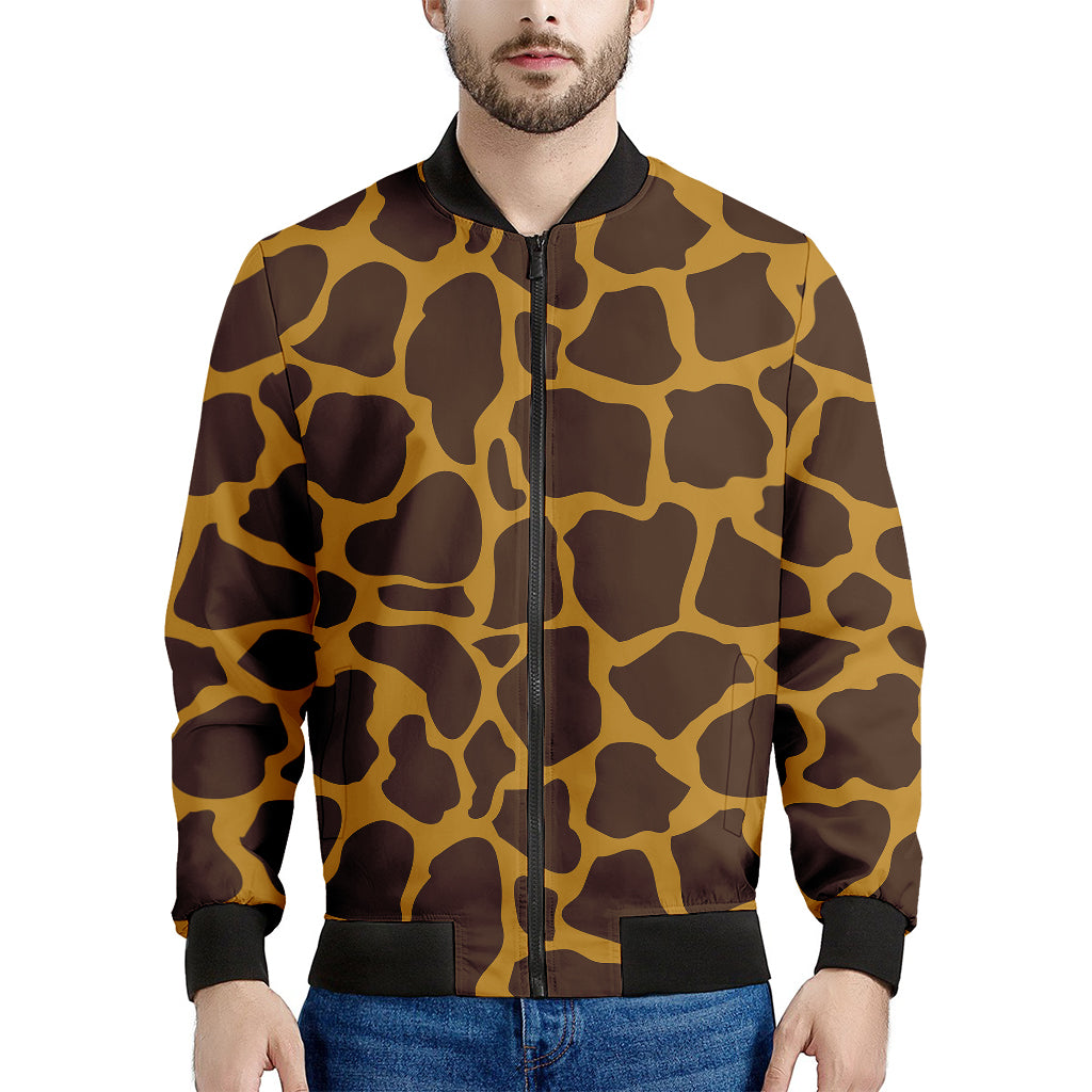 Dark Brown Cow Print Men's Bomber Jacket - Premium Polyester Blend