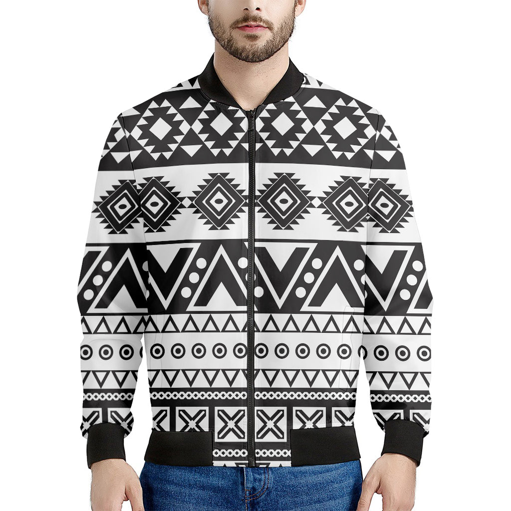 Dark Grey Aztec Pattern Print Men's Bomber Jacket - Polyester Blend