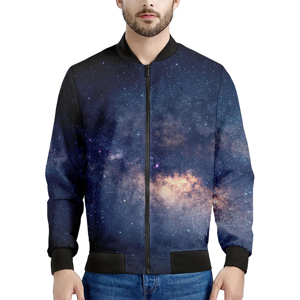 Dark Milky Way Galaxy Space Print Men's Bomber Jacket - Premium Polyester Blend