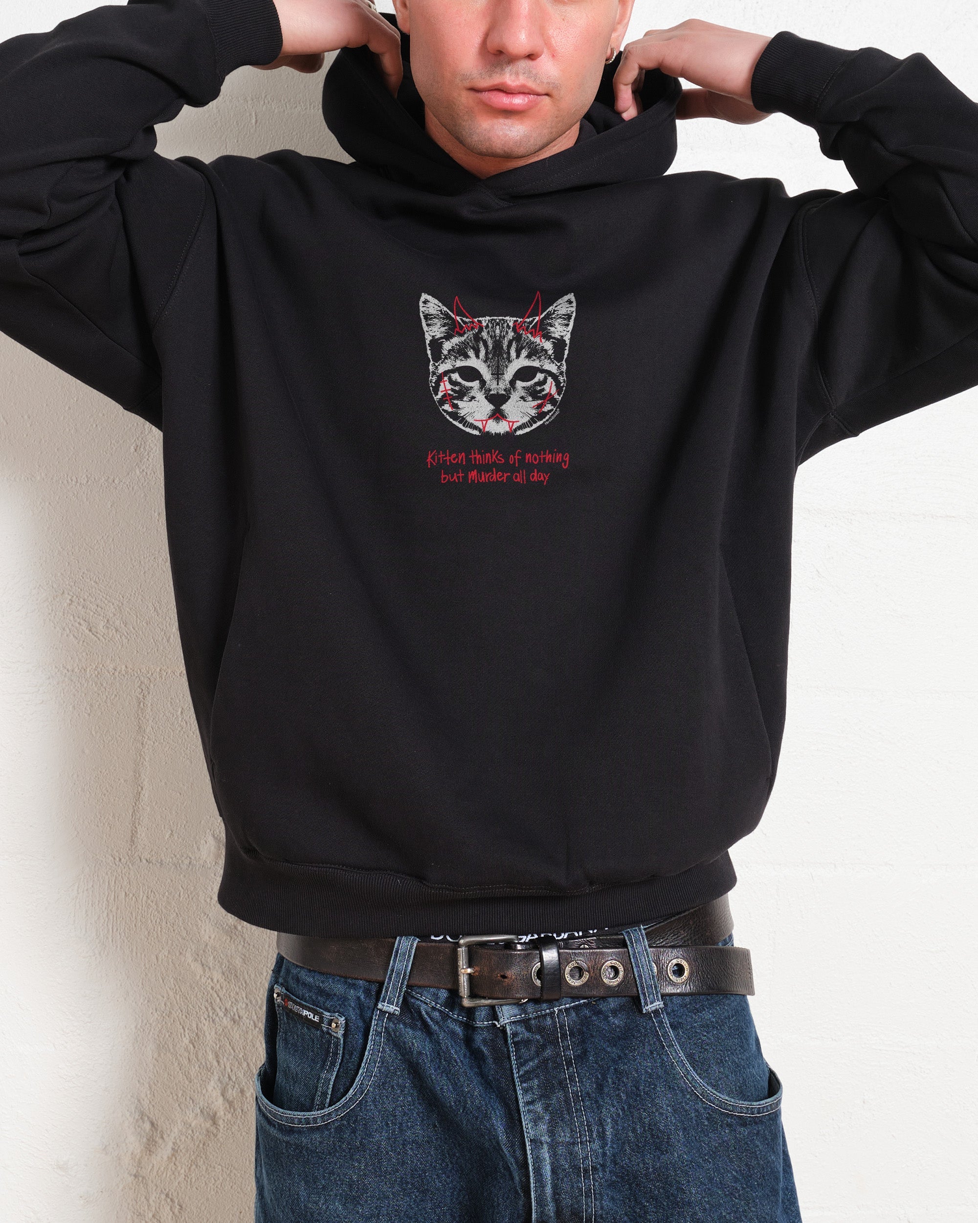 Demon Kitten Graphic Hoodie - Unisex 90s Boxy Fit, 340gsm Cotton Poly Blend