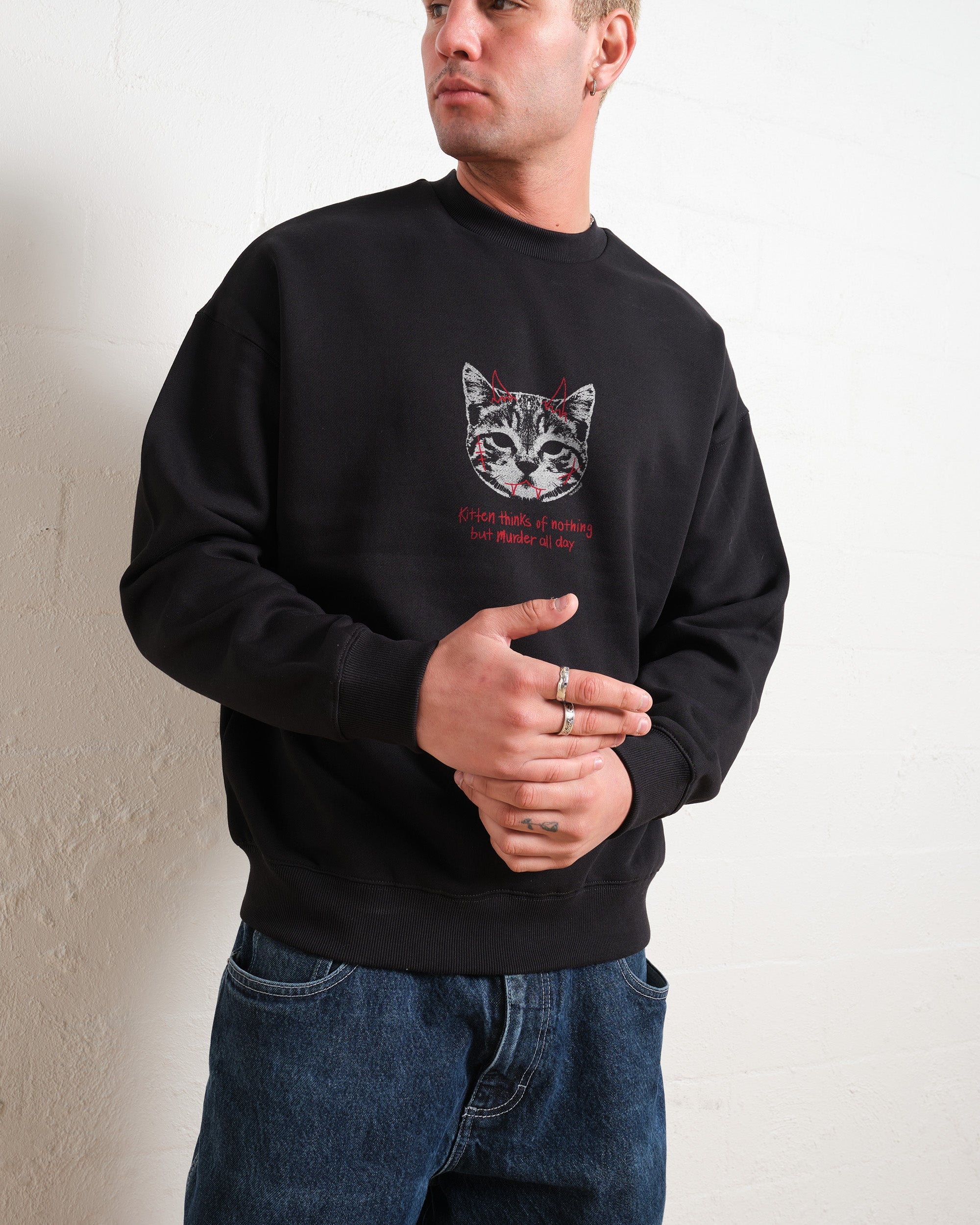 Demon Kitten Graphic Sweatshirt - Unisex, 80% Cotton, 340gsm Thick Fabric