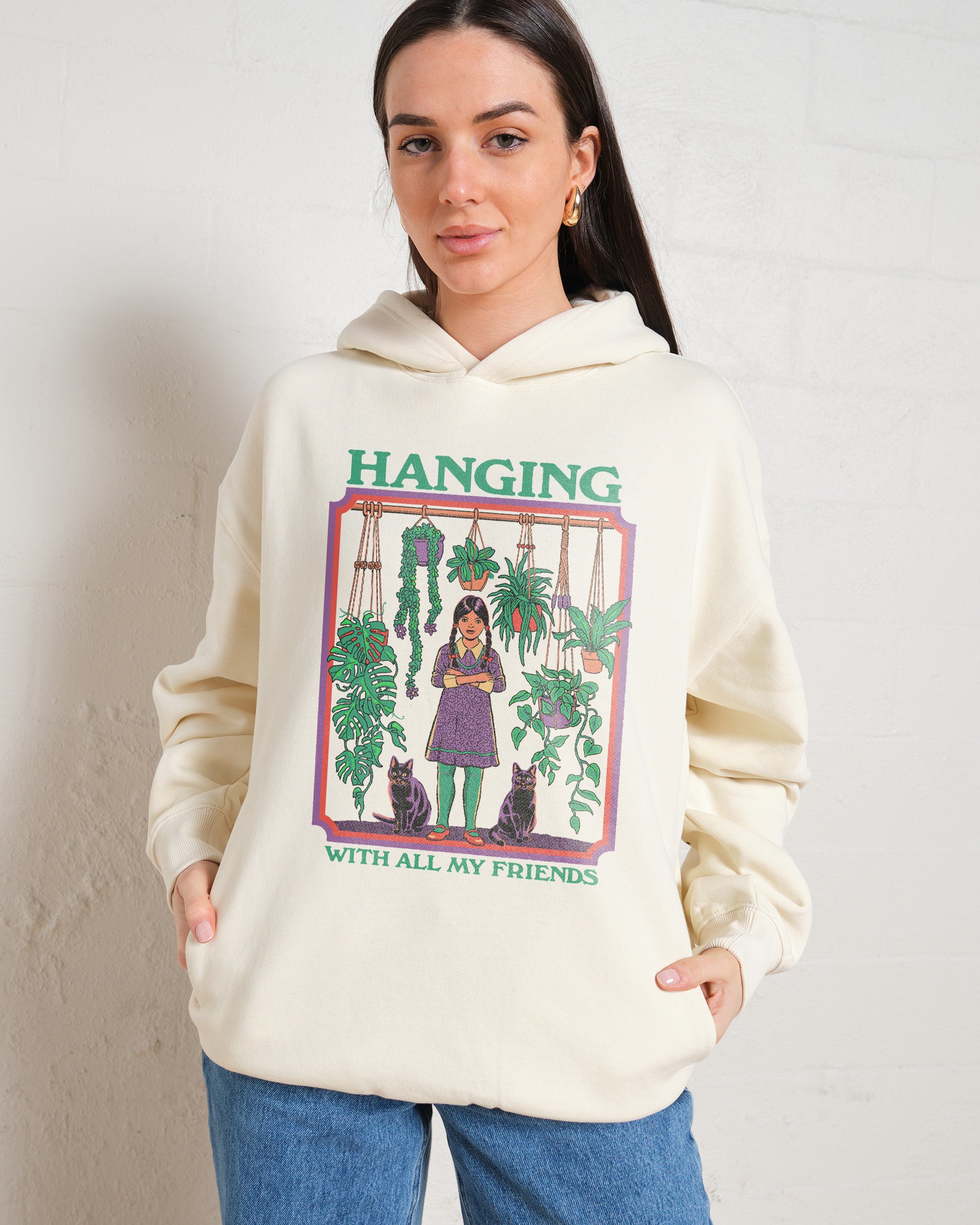 Hanging With All My Friends Graphic Hoodie by Steven Rhodes Unisex 90s Boxy Fit