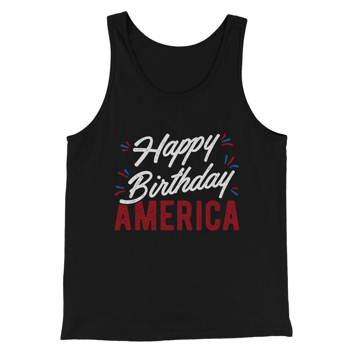 Happy Birthday America Unisex Tank Top - Patriotic Fireworks Print, Combed Cotton