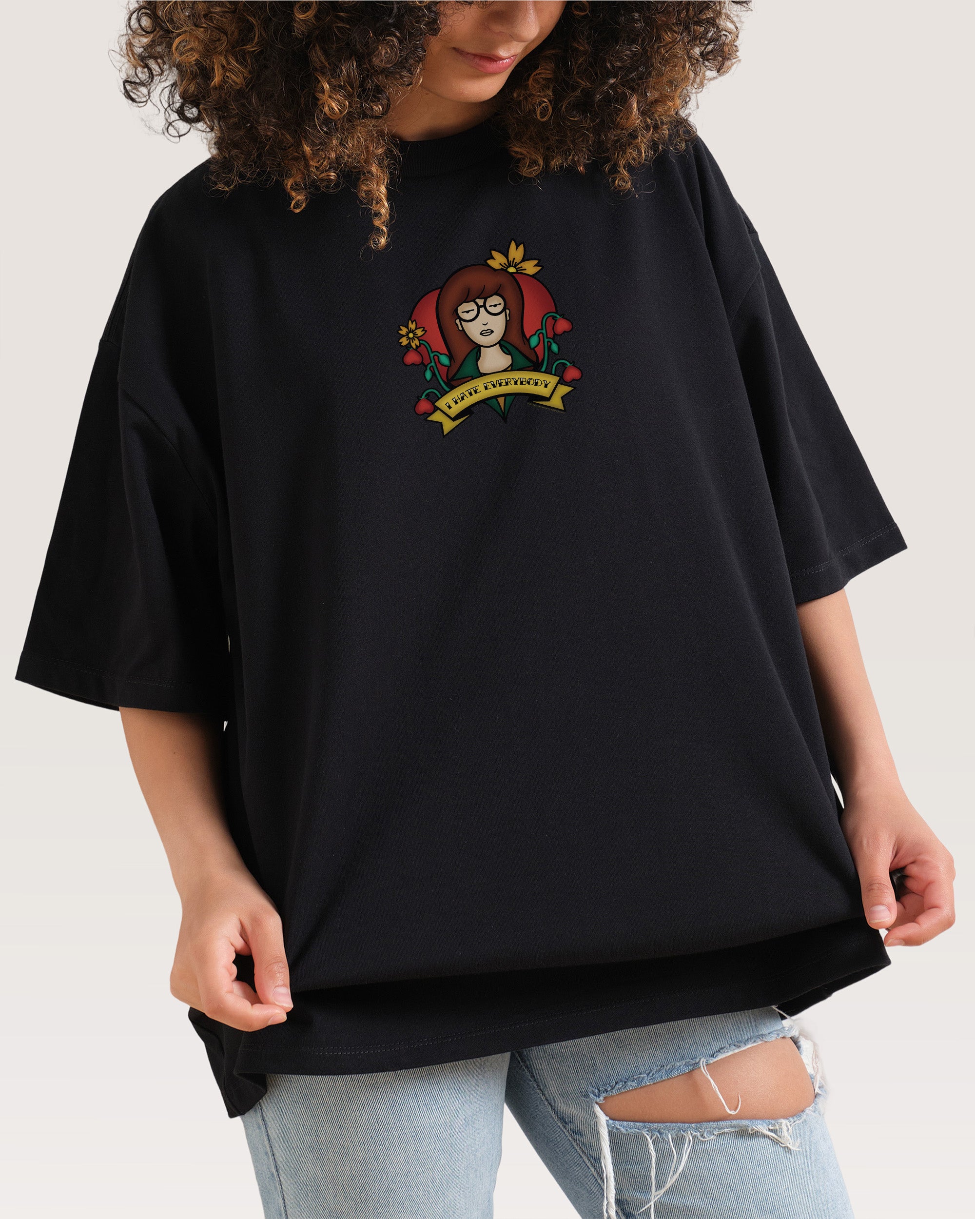 I Hate Everybody Oversized Graphic Tee Daria Collab Unisex 100% Combed Cotton