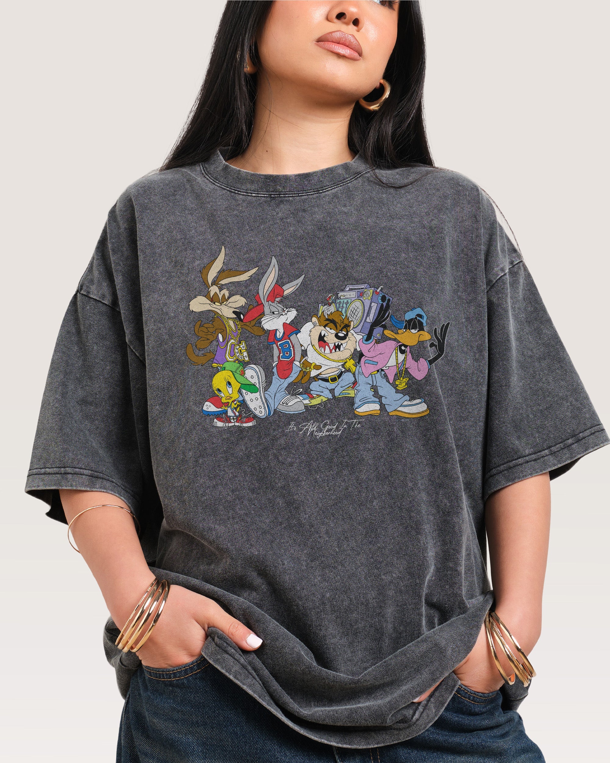 Looney Tunes It's All Good in the Neighborhood Oversized Graphic Tee Unisex 100% Cotton