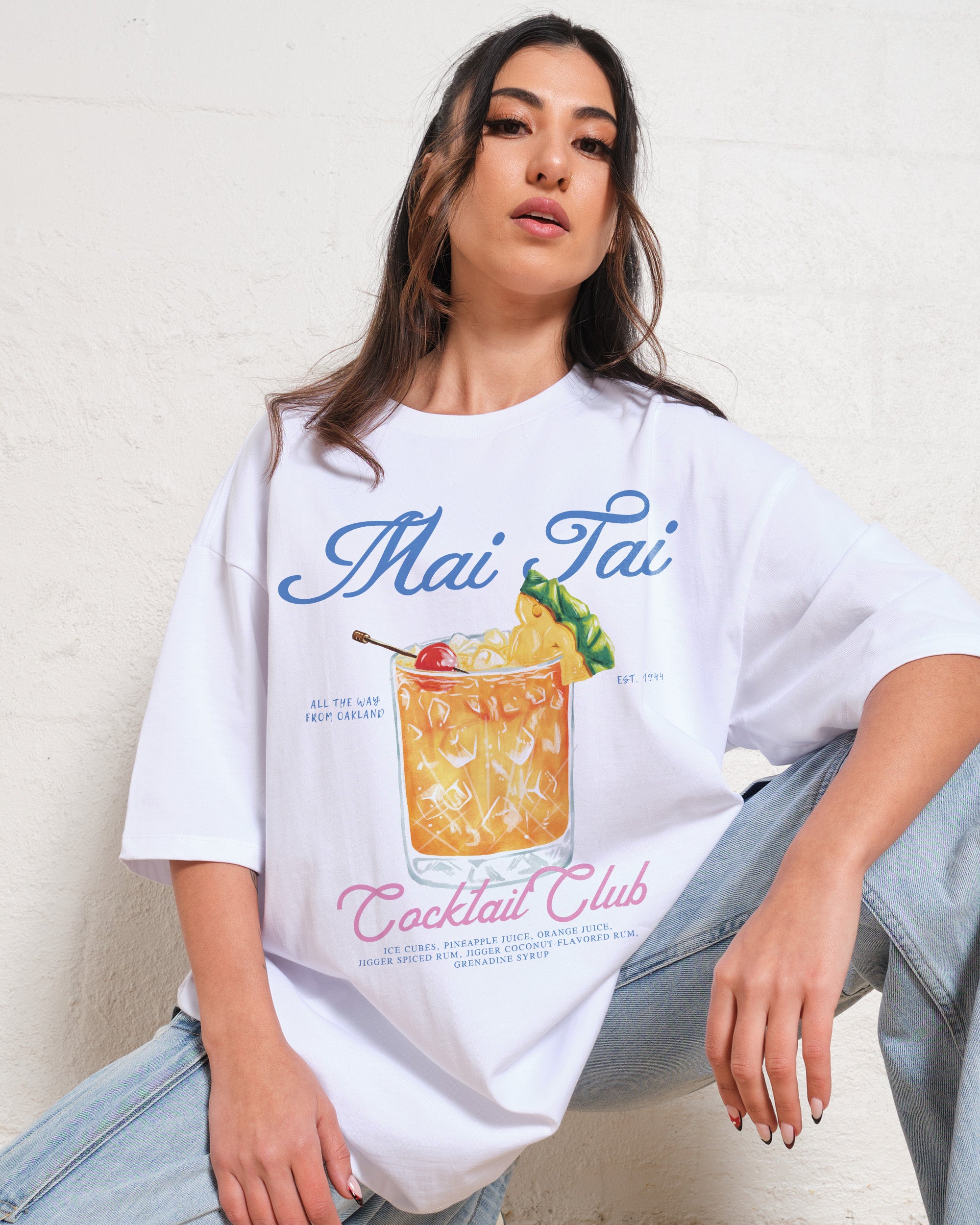 Mai Tai Oversized Graphic Tee Unisex 90s Boxy Fit 100% Combed Cotton