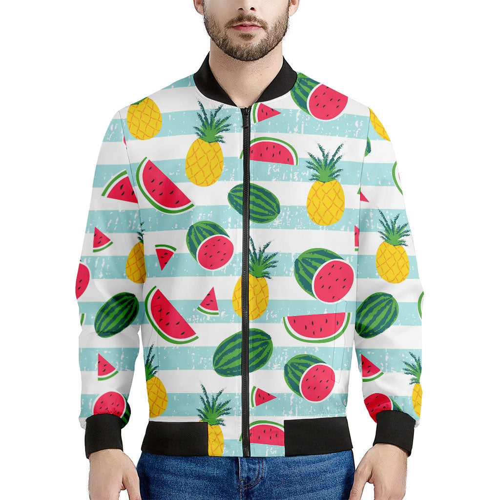 Men's Cute Pineapple Watermelon Pattern Print Bomber Jacket