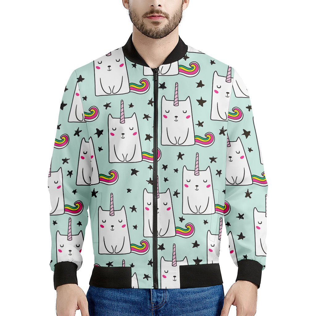 Men's Cute Unicorn Cat Pattern Print Bomber Jacket