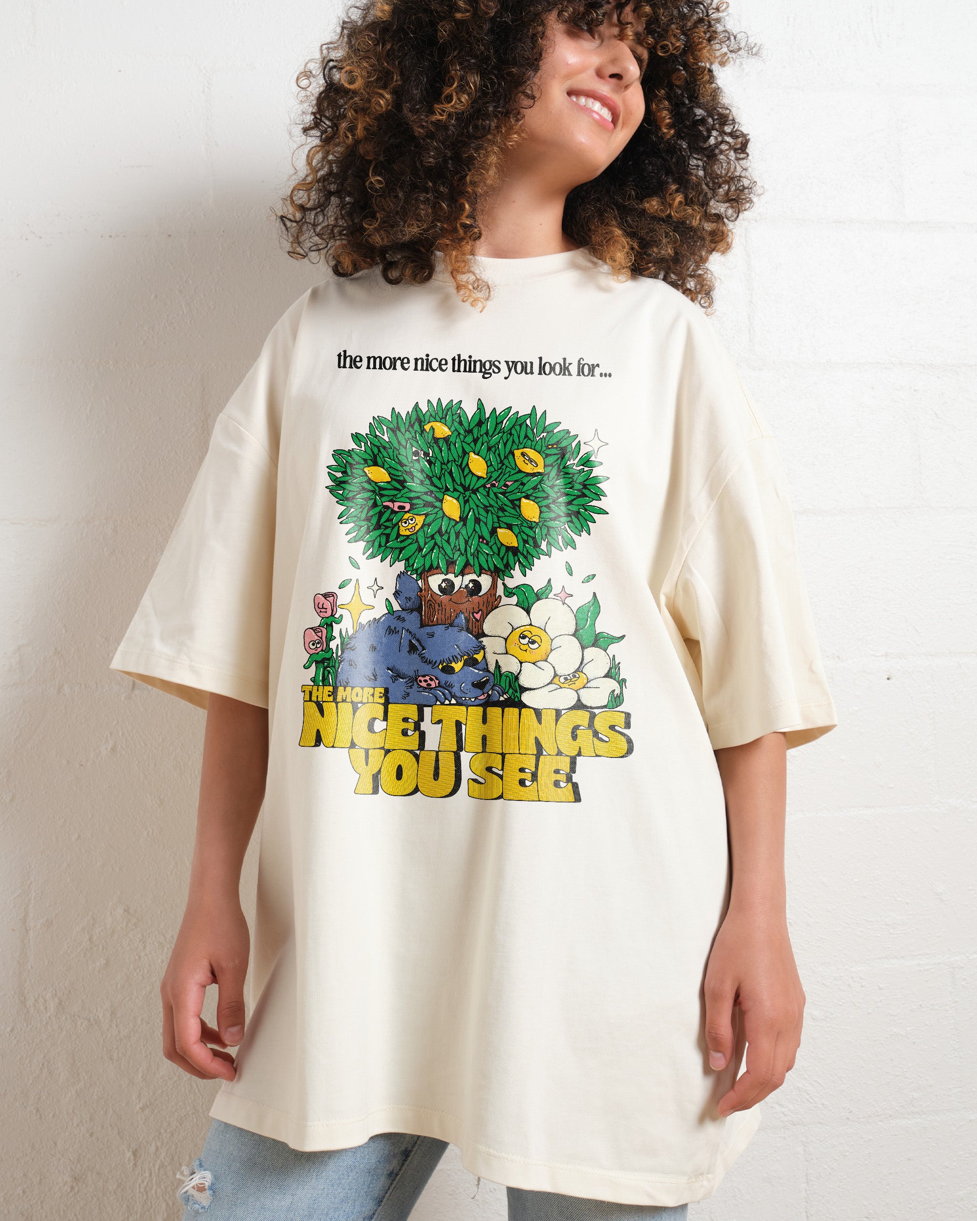 Nice Things Oversized Graphic Tee - 90s Boxy Fit, Dropped Shoulders, 100% Combed Cotton, Unisex
