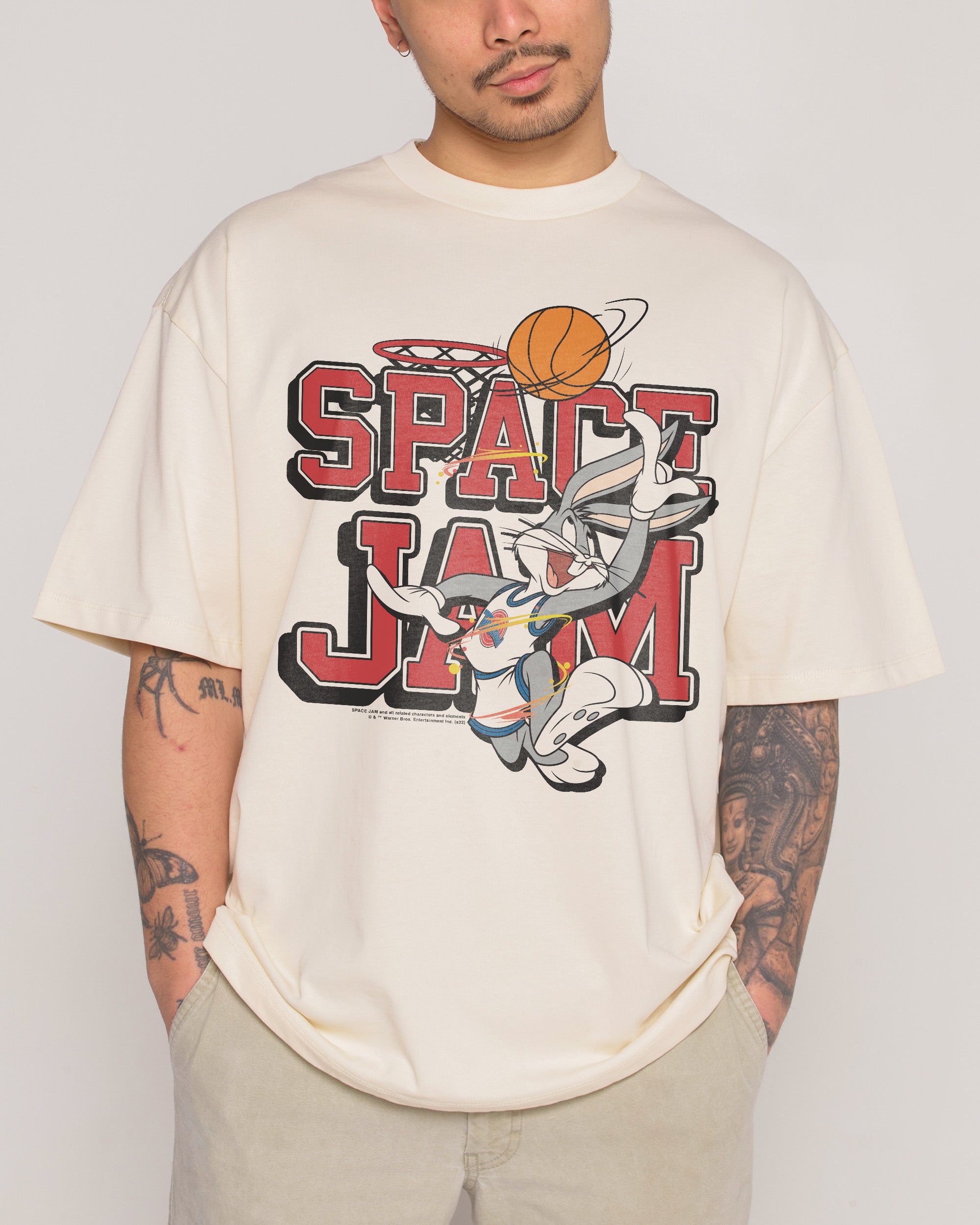 Space Jam Bugs Bunny Oversized Graphic T-Shirt - Looney Tunes Unisex Heavyweight Cotton Tee