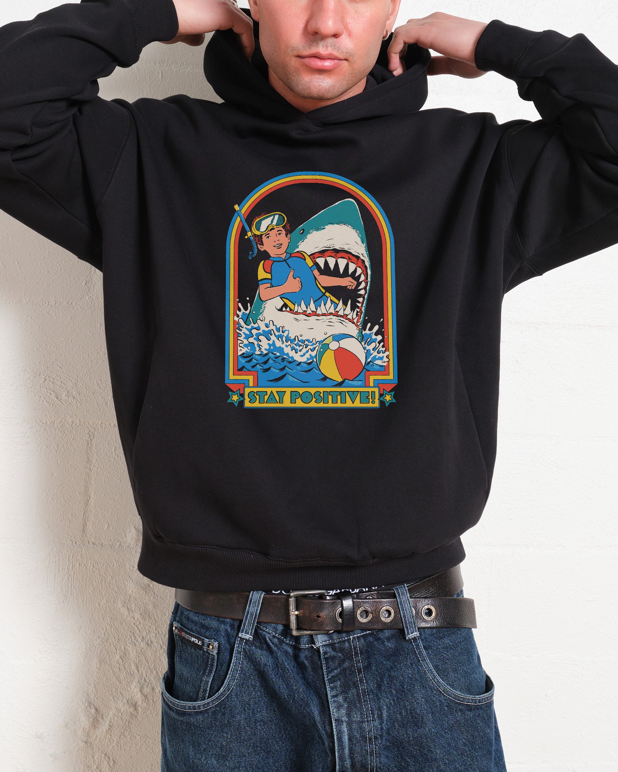 Stay Positive Unisex Hoodie by Steven Rhodes - 90s Boxy Fit, 80% Cotton, Thick 340gsm