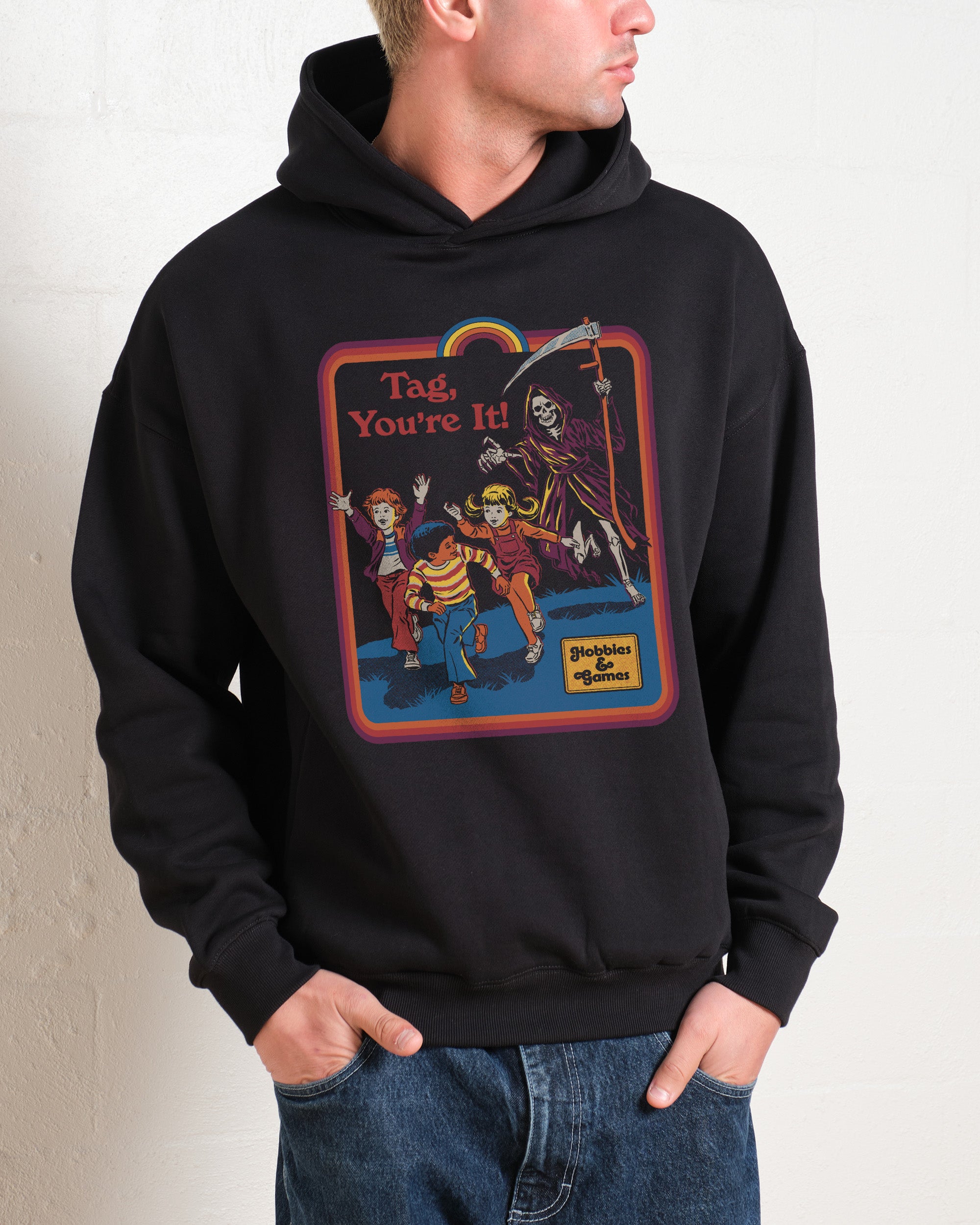 Tag You're It! Unisex Graphic Hoodie by Steven Rhodes - 90s Boxy Fit, 80% Cotton
