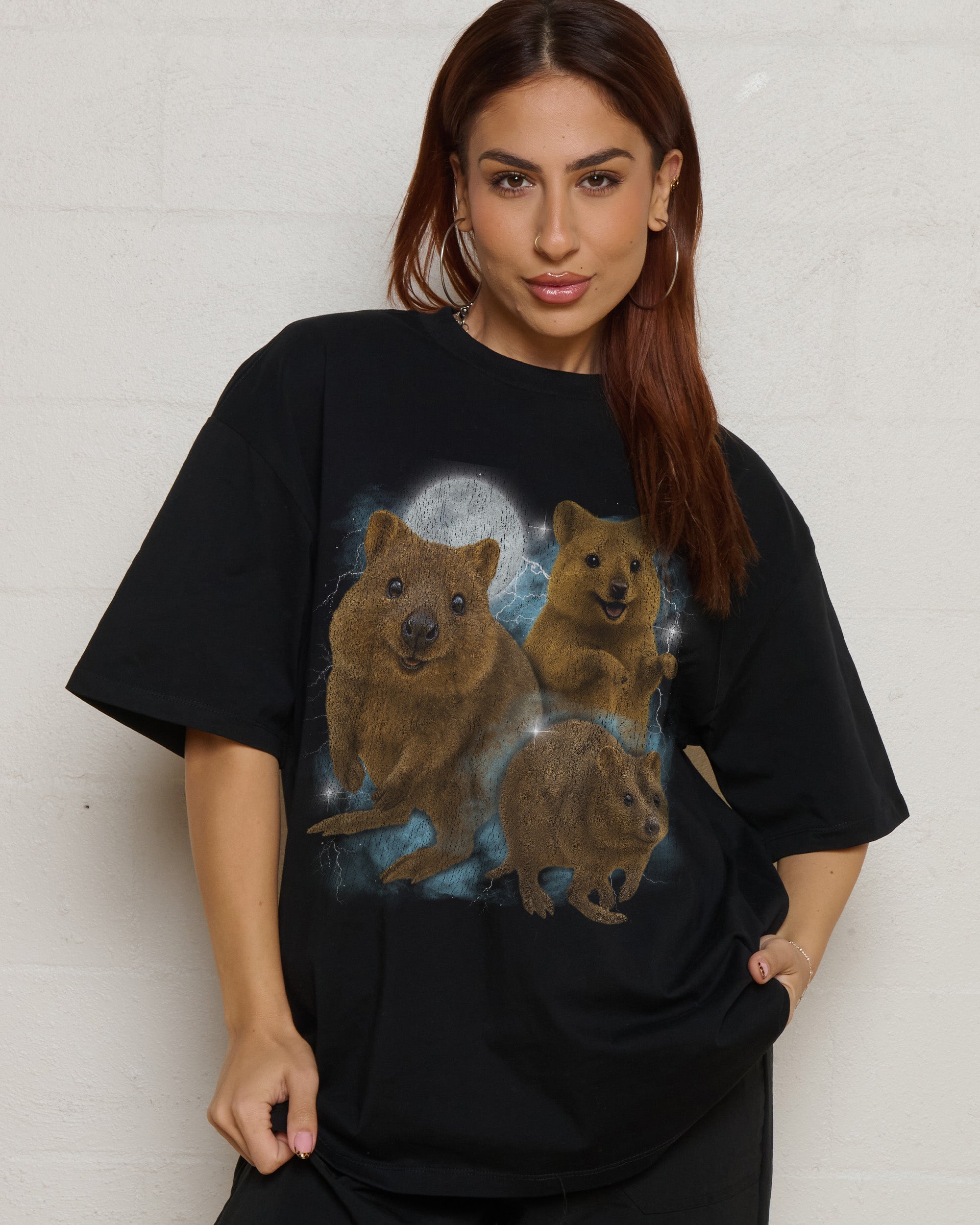 Thunderquokks Oversized Graphic Tee Unisex 90s Boxy Fit 100% Combed Cotton