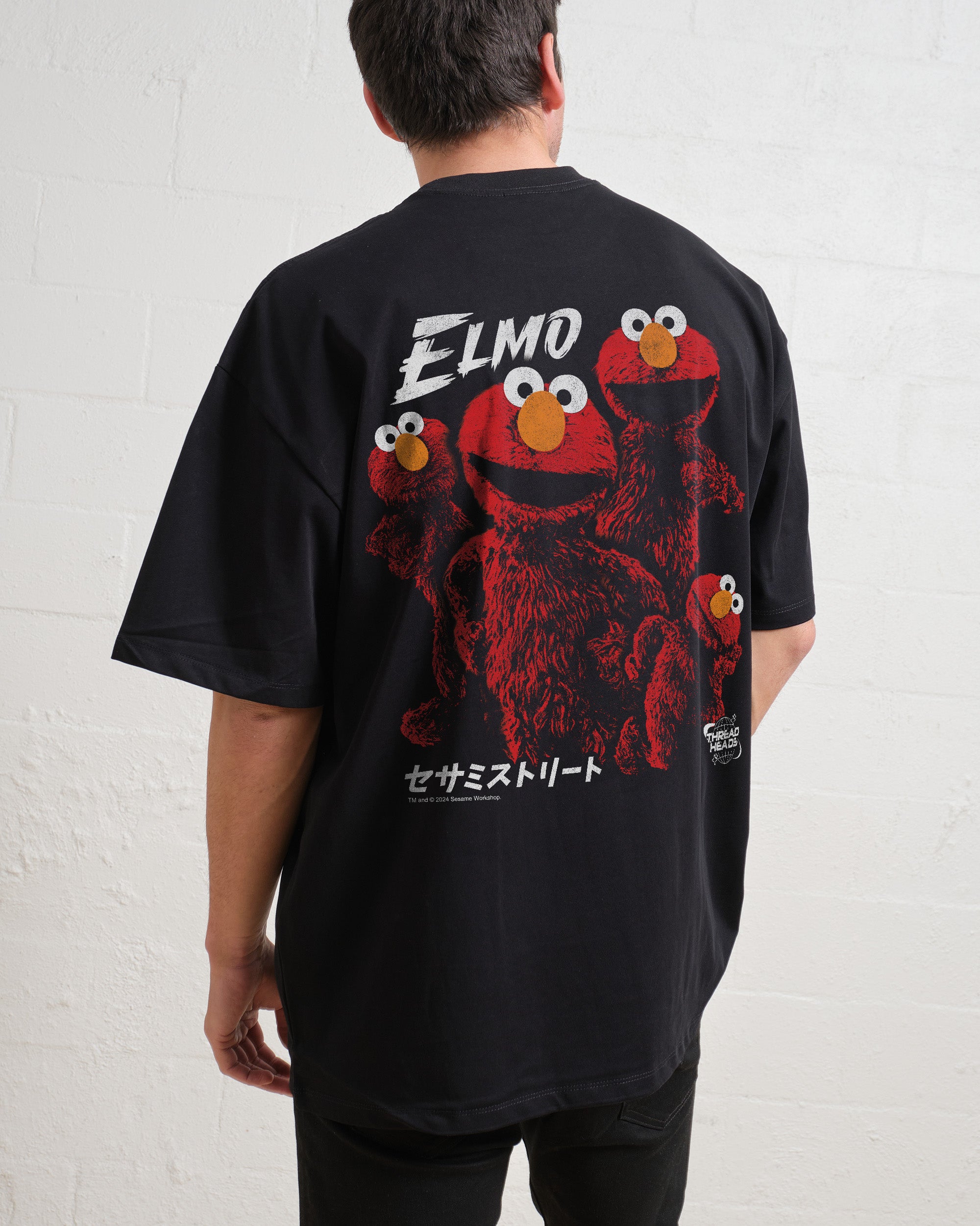 Tokyo Elmo Front and Back Oversized T-Shirt Unisex 90s Boxy Fit 100% Combed Cotton