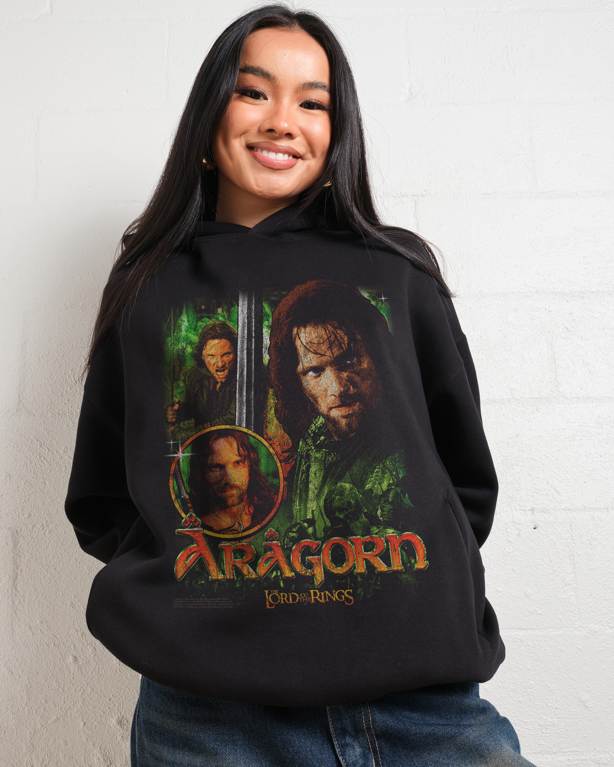 Vintage Aragorn Hoodie - Lord of the Rings Unisex 90s Boxy Fit 340gsm Cotton Poly Blend