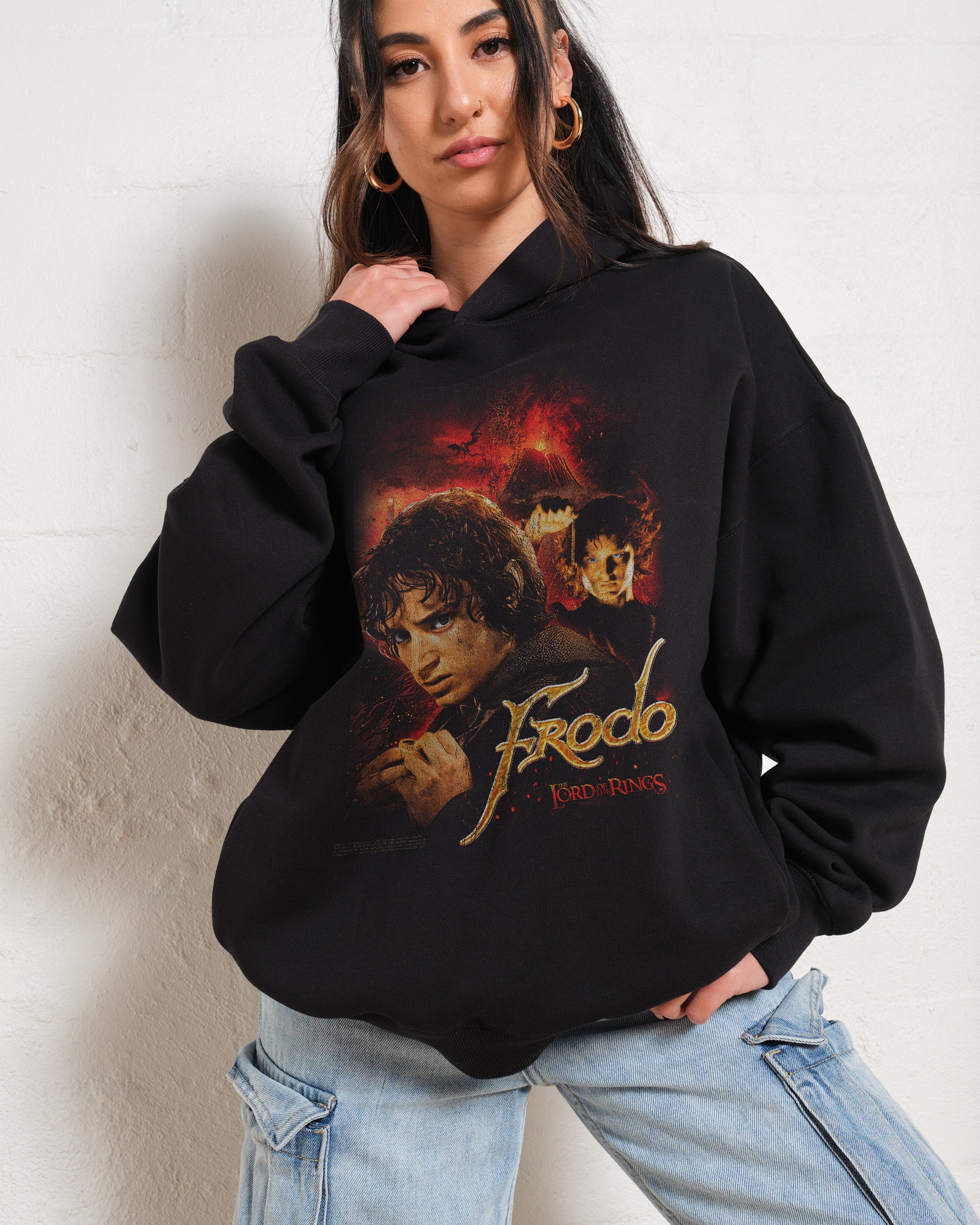 Vintage Frodo The Lord of the Rings Unisex Hoodie 90s Boxy Fit 340gsm Cotton Poly Blend
